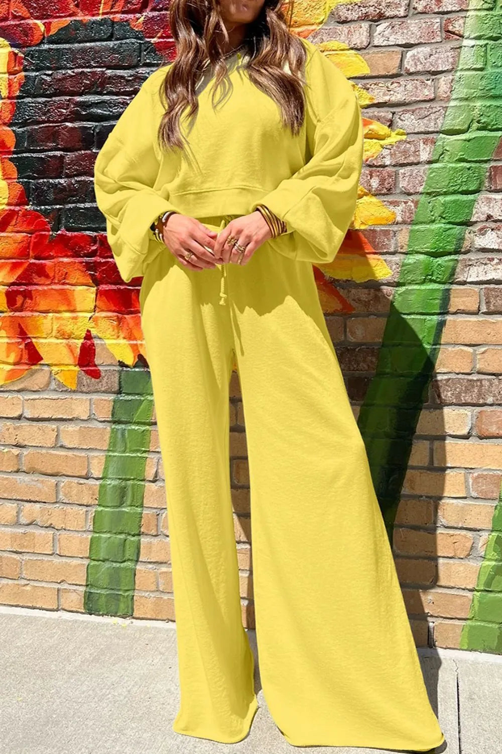 Round Neck Long Sleeve Sweatshirt and Pants Set