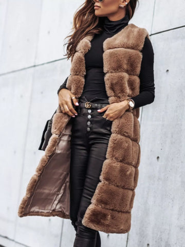 Faux Fur Longline Vest Coat