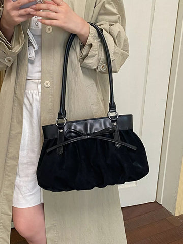 Bow-Decorated Ruched Shoulder Bag