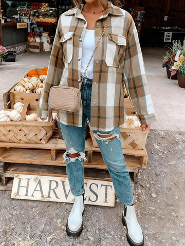 Plus Size Casual Plaid Button Down Shirt