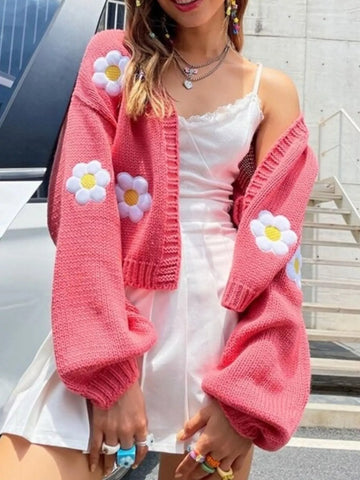 Floral Open Front Knit Cardigan