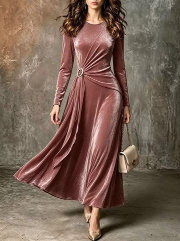 Full Size Velvet Long-Sleeve Maxi Dress with Ring Detail Plus Size