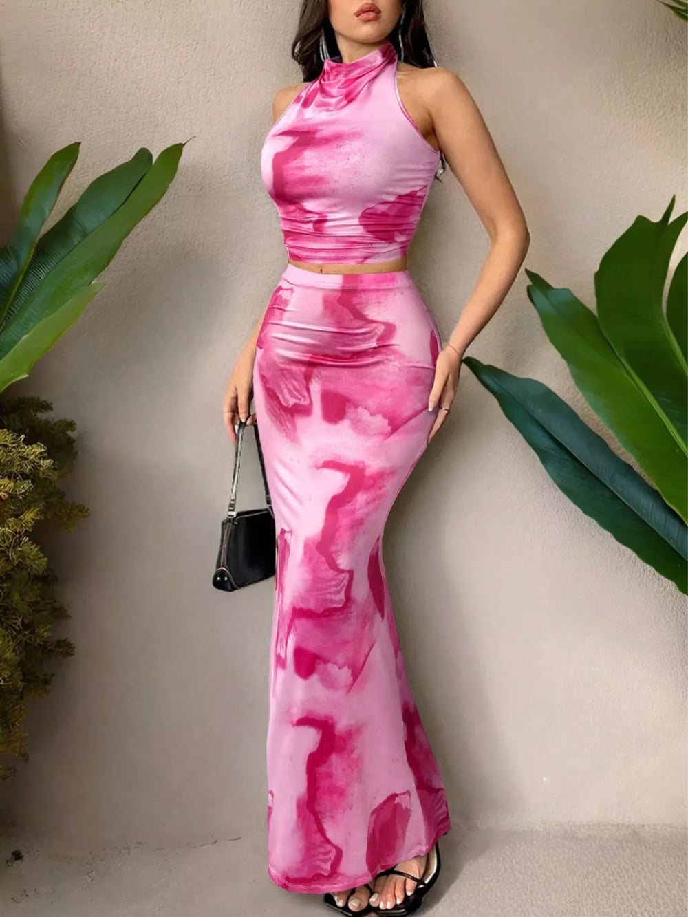 Tie Dye Halter Top and Mermaid Skirt Set