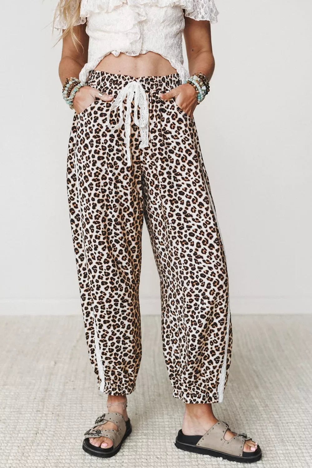 Leopard Print Ankle-Length Elastic Waist Pants