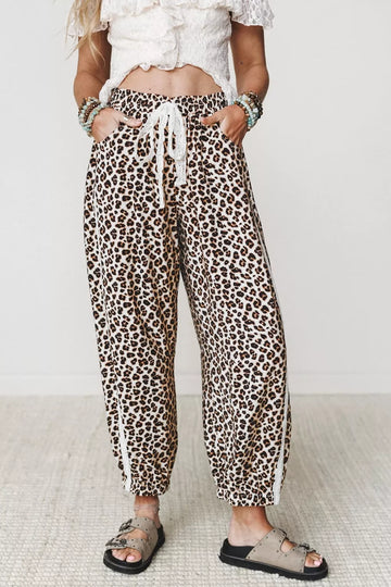Leopard Print Ankle-Length Elastic Waist Pants