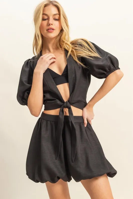 HYFVE Front Tie Top and Bubble Hem Shorts Set