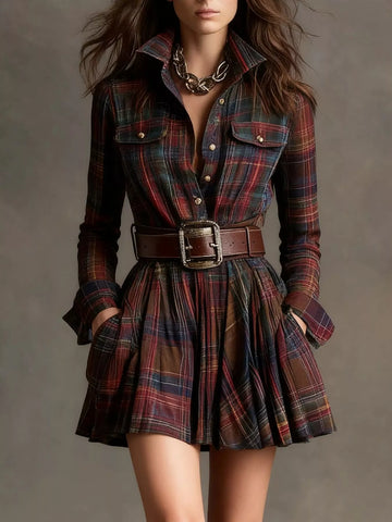 Full Size Plaid Long Sleeve Shirt Dress Plus Size
