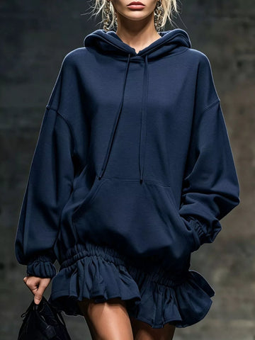 Casual Chic Hoodie Sweatshirt Mini Dress with Ruffled Hem