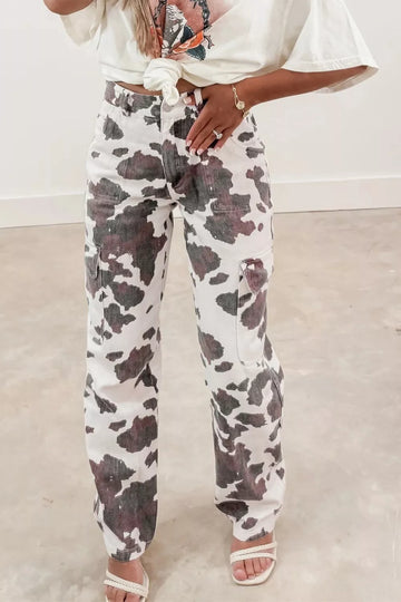 Cow Print Multi Pocket Jeans