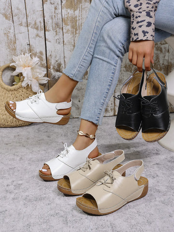 Casual Peep Toe Lace up Comfort Sandals