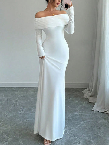 Off Shoulder Long Sleeve Bodycon Maxi Dress
