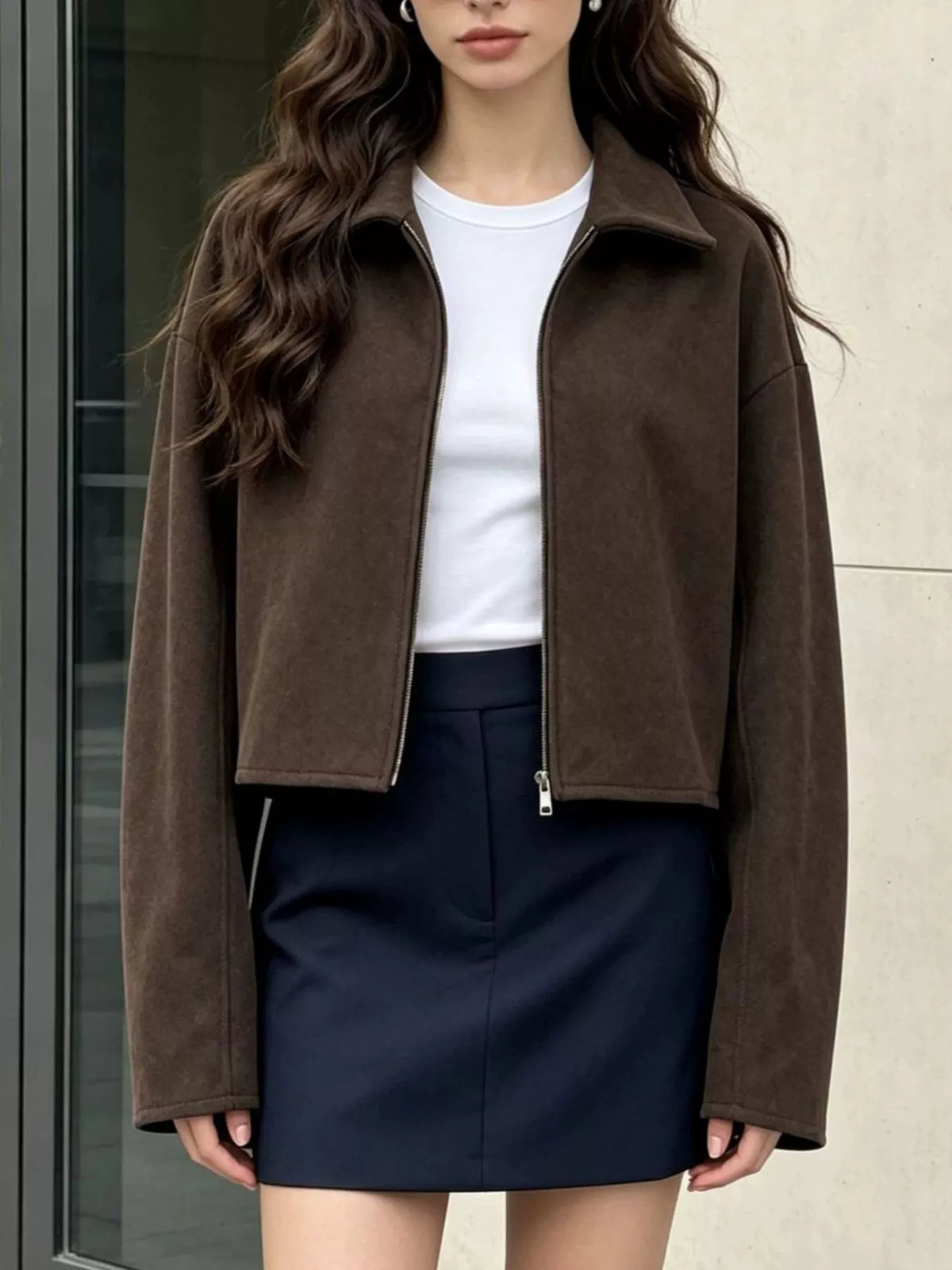 Zip Up Dropped Shoulder Jacket