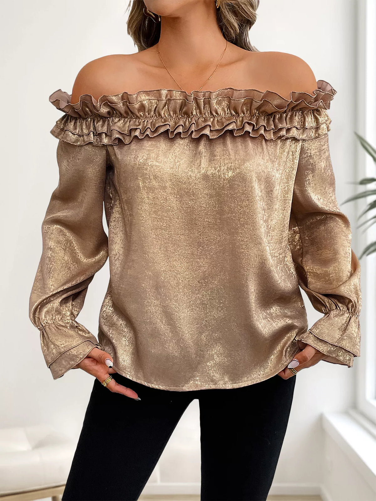 Ruffled Off-Shoulder Flounce Sleeve Blouse