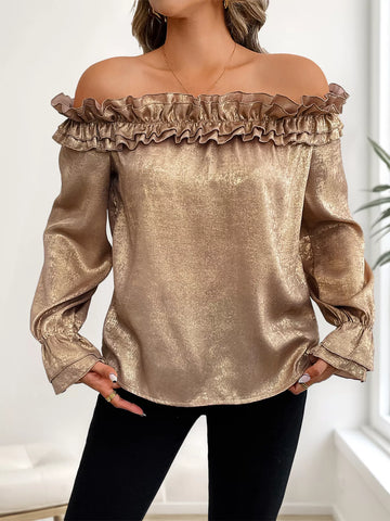 Ruffled Off Shoulder Flounce Sleeve Blouse