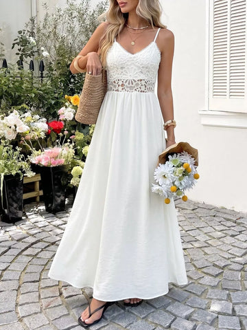 Lace V-Neck Flowy Maxi Dress