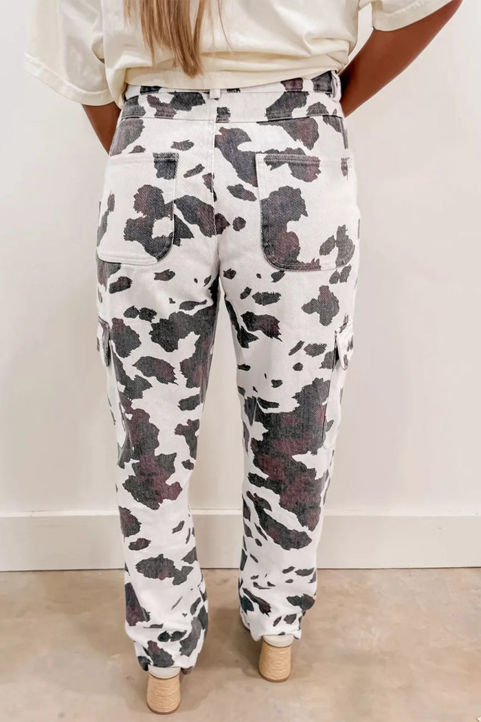 Cow Print Multi Pocket Jeans