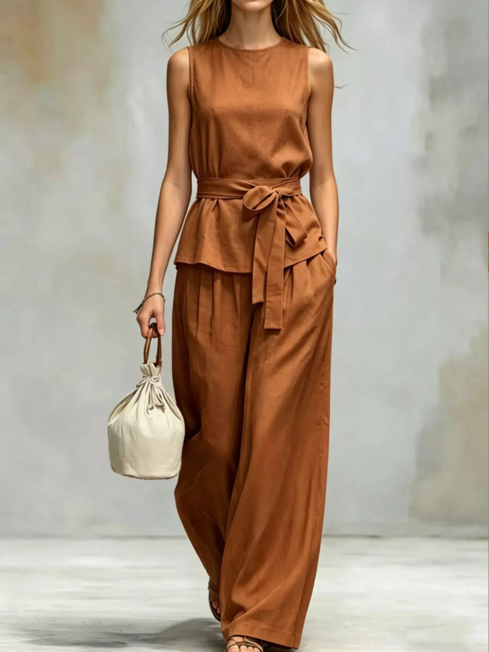 Sleeveless Top and Wide-Leg Pants Set