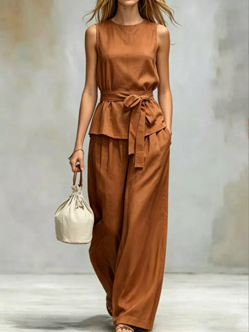 Sleeveless Top and Wide-Leg Pants Set