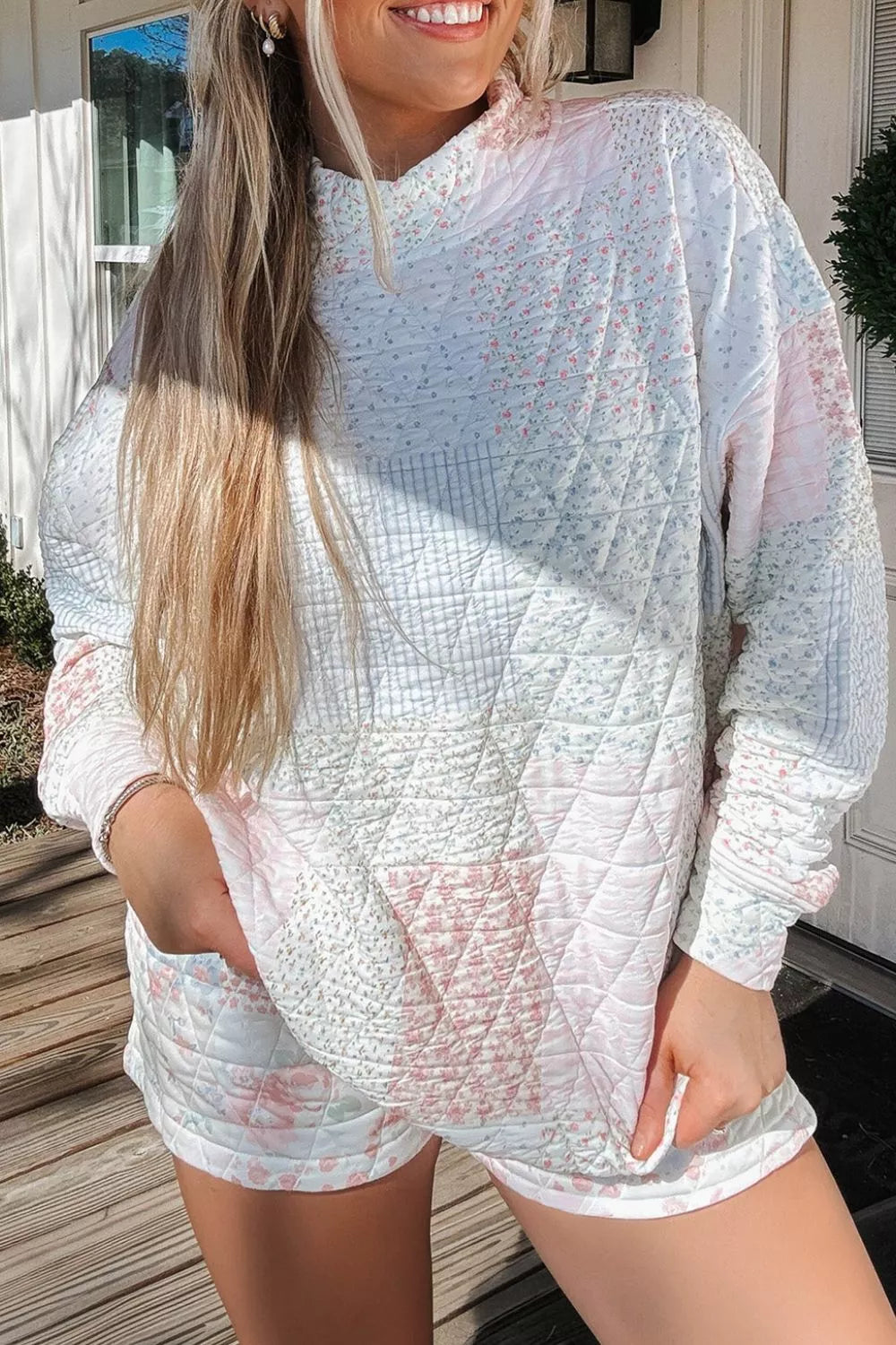 Quilted Long Sleeve Top and Shorts Set