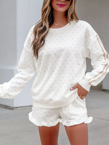Polka Dot Long Sleeve Sweatshirt and Shorts Set
