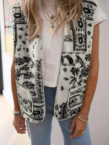 Sherpa Paisley Print Pocketed Western Vest
