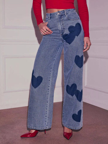 Heart High Waist Wide Leg Jeans