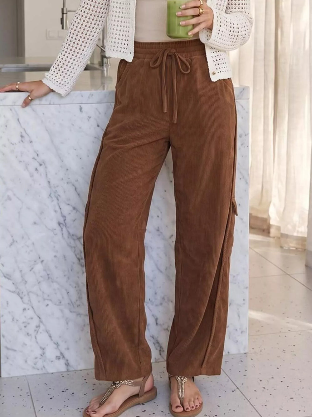 Drawstring Corduroy Pants