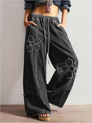 Floral Applique Wide Leg Jeans