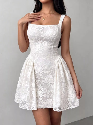 Floral Lace Square Neck Mini Dress