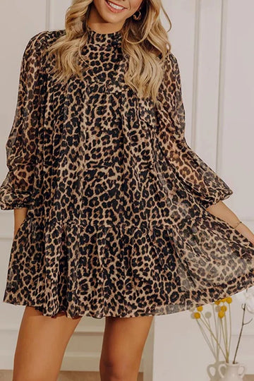 Leopard Long Sleeve Shift Dress