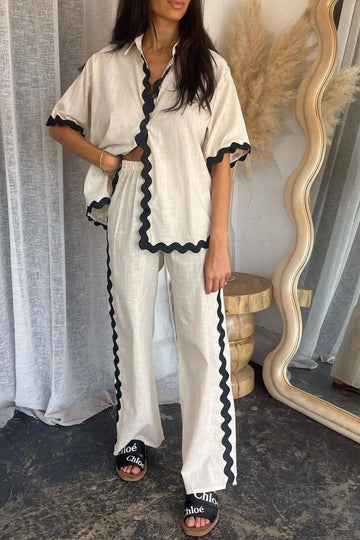 Contrast Trim Half Sleeve Top and Pants Set