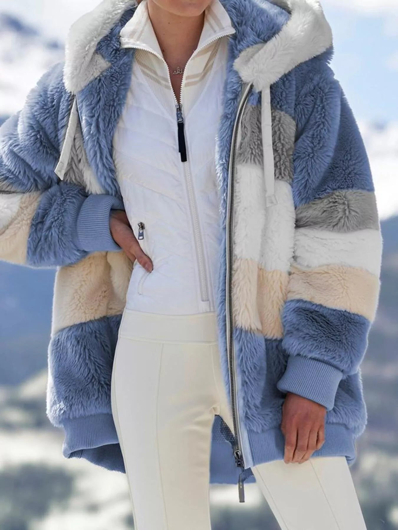 Full Size Fuzzy Zip Up Hooded Outerwear Plus Size selected from Statement Outerwear for The Outer Layer: Statement Pieces That Complete the Mood