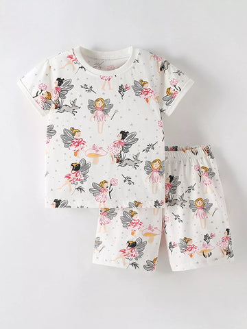 Children's Fairy Print Short Sleeve Tee and Shorts Set