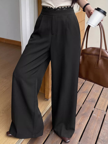 High-Waisted Wide-Leg Lace-Trimmed Pants