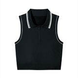 Serein Queen women's polo yoga tank top in black and white, front view