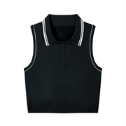 Serein Queen women's polo yoga tank top in black and white, front view