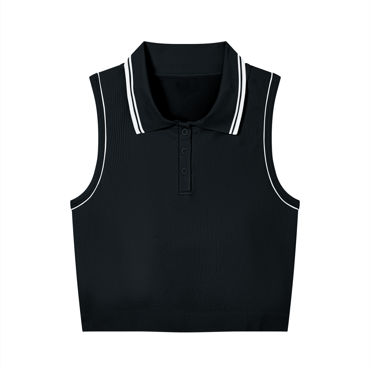 Serein Queen women's polo yoga tank top in black and white, front view