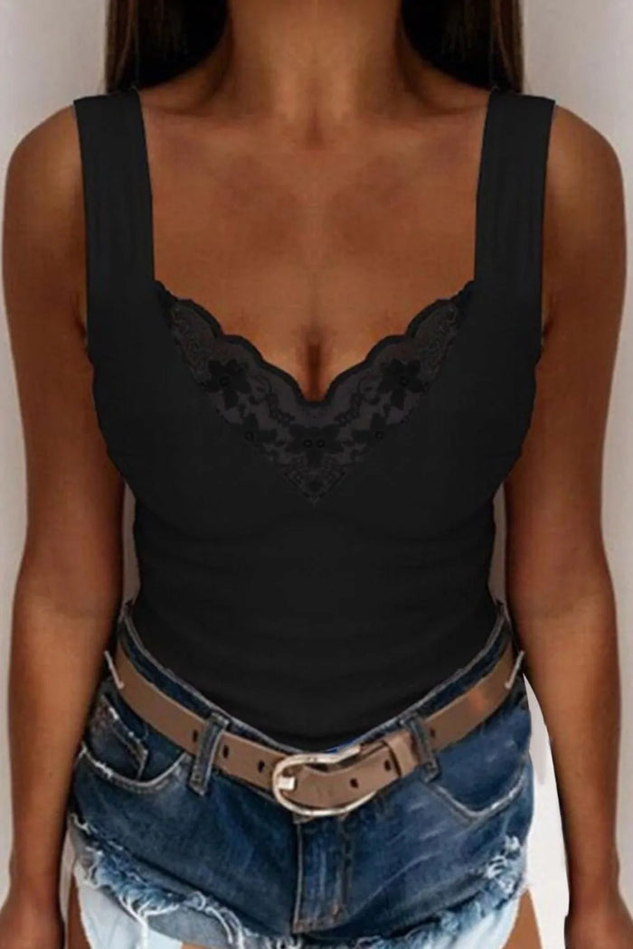 Full Size Lace Detail V Neck Tank Plus Size