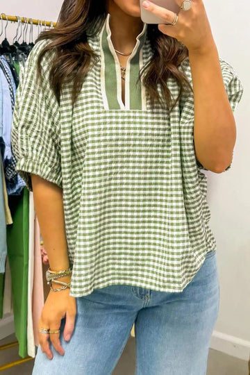 Gingham Half Sleeve Blouse