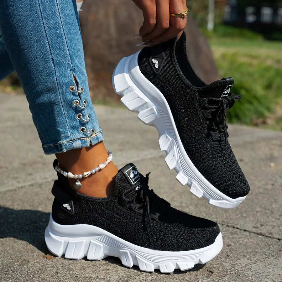 Mesh Lace-Up Platform Athletic Sneakers
