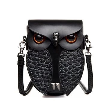 Owl Design Leather Crossbody Bag