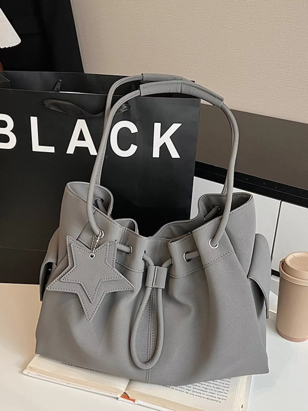 Drawstring Shoulder Bag with Star Charm