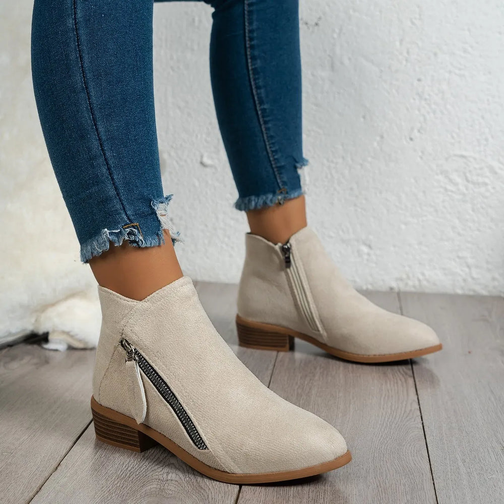 Side Zip Ankle Boots with Block Heel