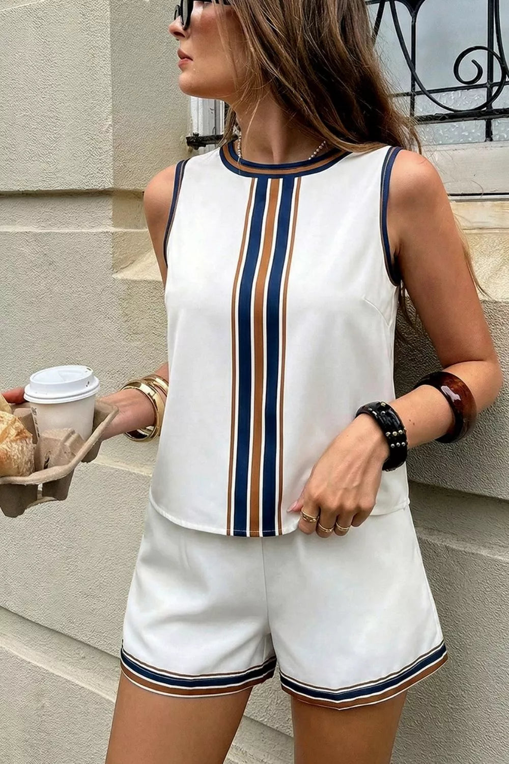 Striped Sleeveless Top and Shorts Set