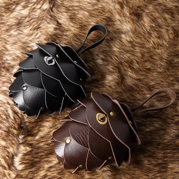 Acorn Shaped Leather Petal Decor Pouch Bag