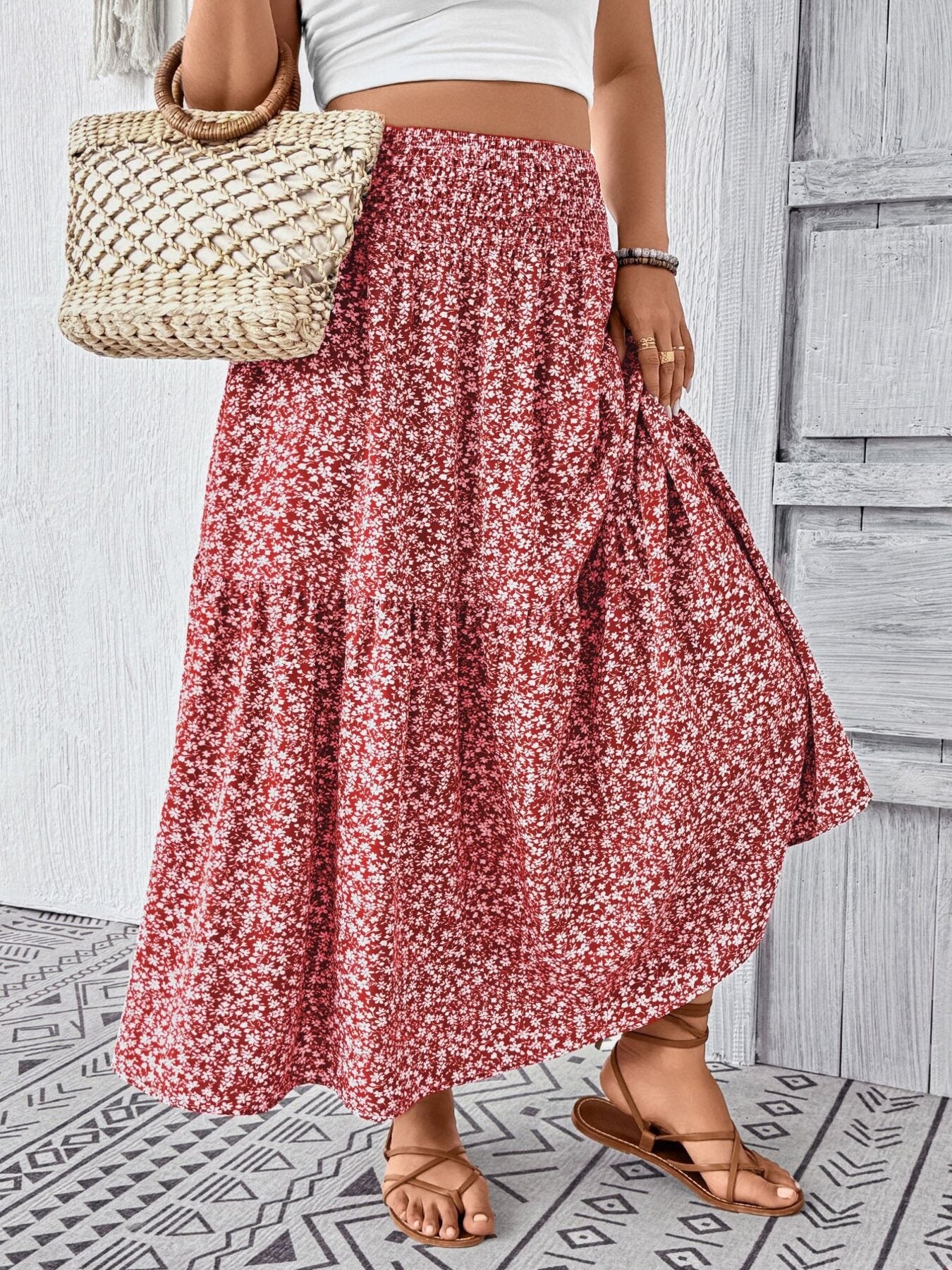 Plus Size Floral Print Tiered Skirt selected from Skirt Story for Skirt Story: Movement, Shape, and Soft-Glam Energy
