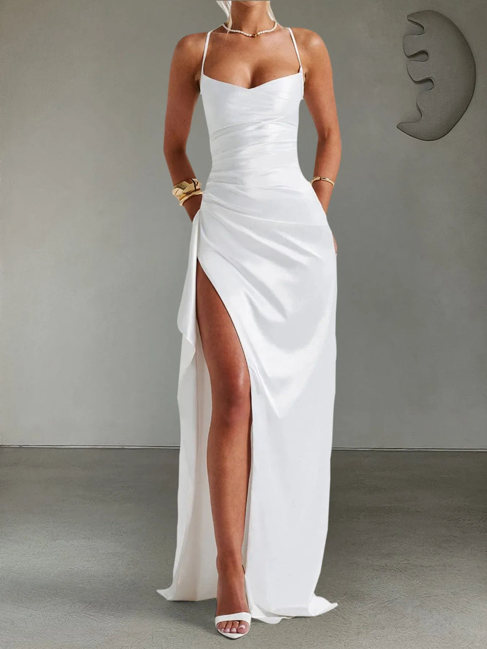 Slit Crisscross Back Maxi Cami Dress