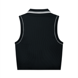 Serein Queen women's polo yoga tank top in black and white, back view