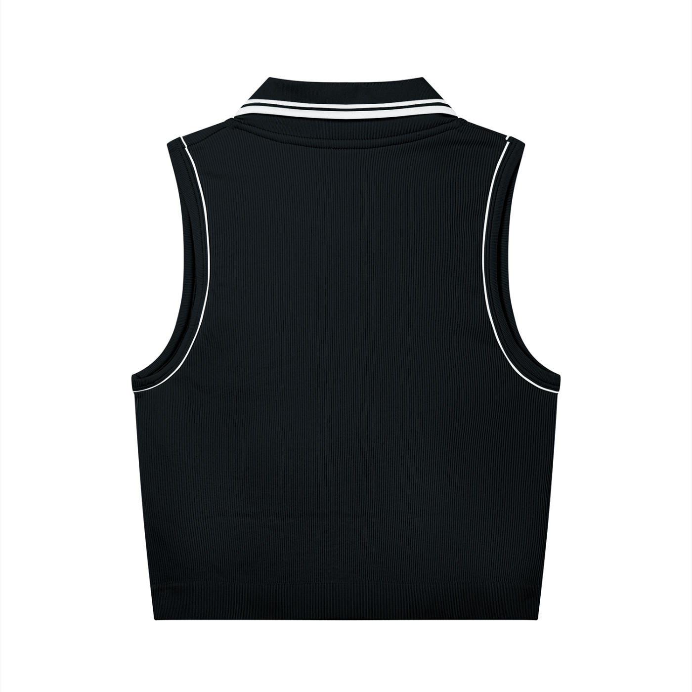Serein Queen women's polo yoga tank top in black and white, back view