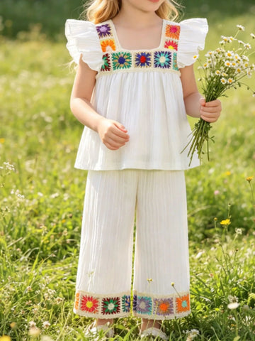 Children's Crochet Trimmed Top and Pants Set